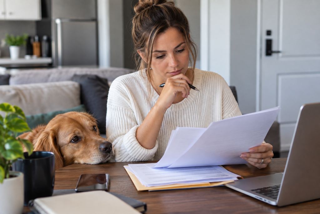 Renter reviewing pet fees pet deposit and monthly pet rent before signing an apartment lease